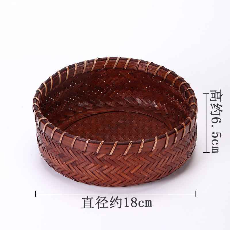 Vintage Round Bamboo Woven Serving Tray Fruit Basket Set